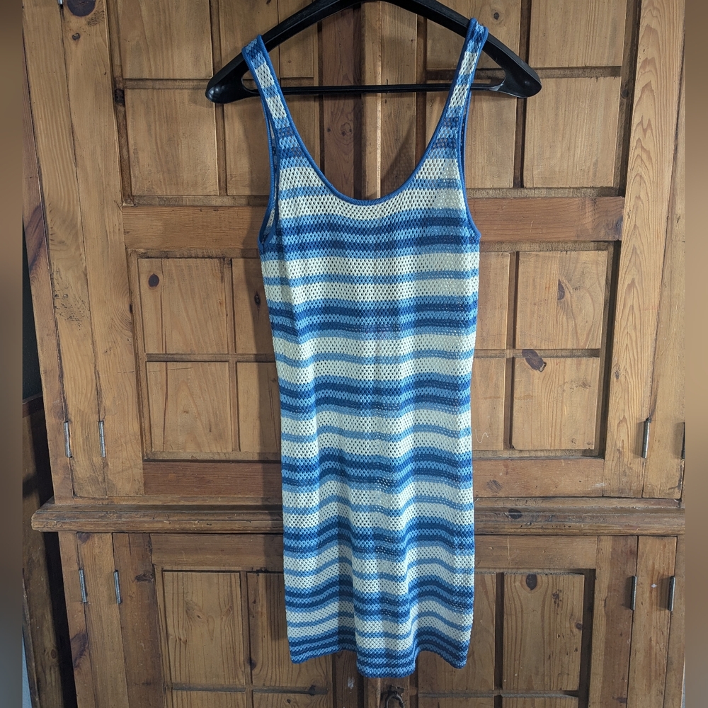 The Kimberly Mini Dress in Marina Blue Stripe Solid & Striped Swimsuit Cover